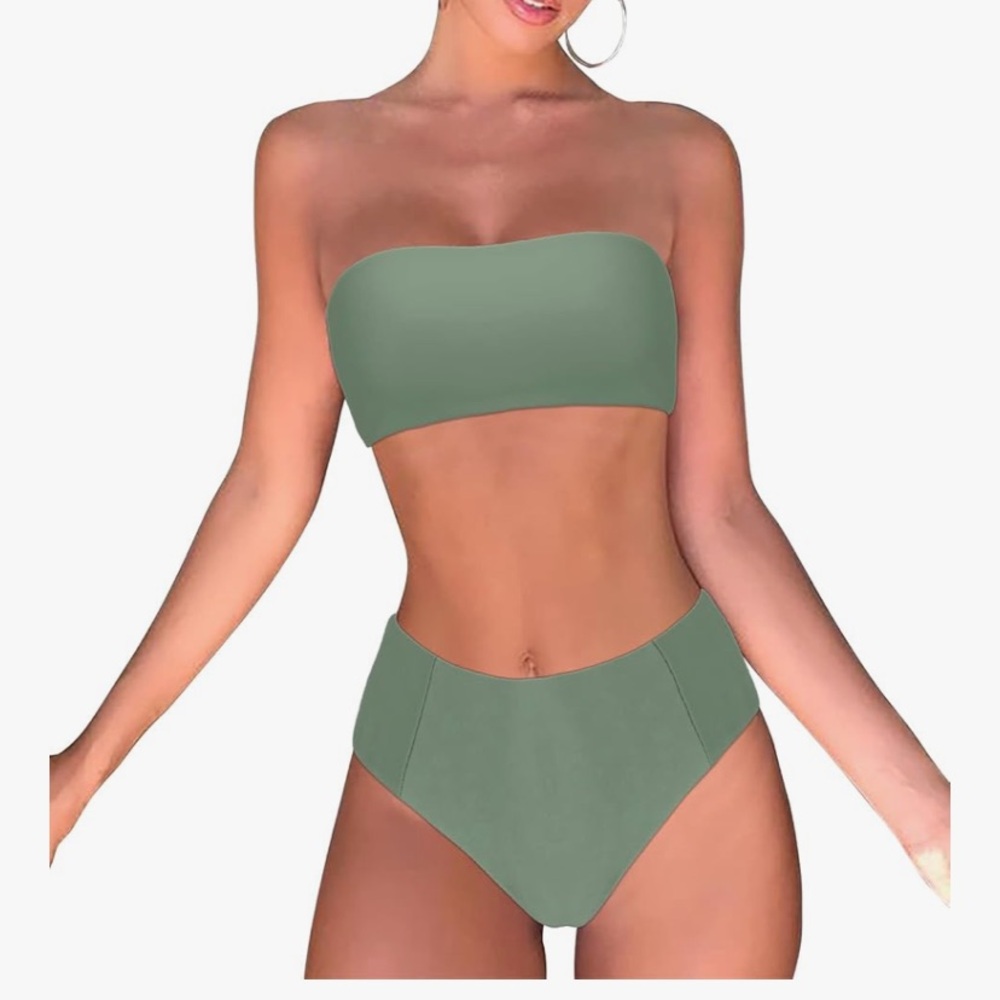 Green Strapless Bikini Set